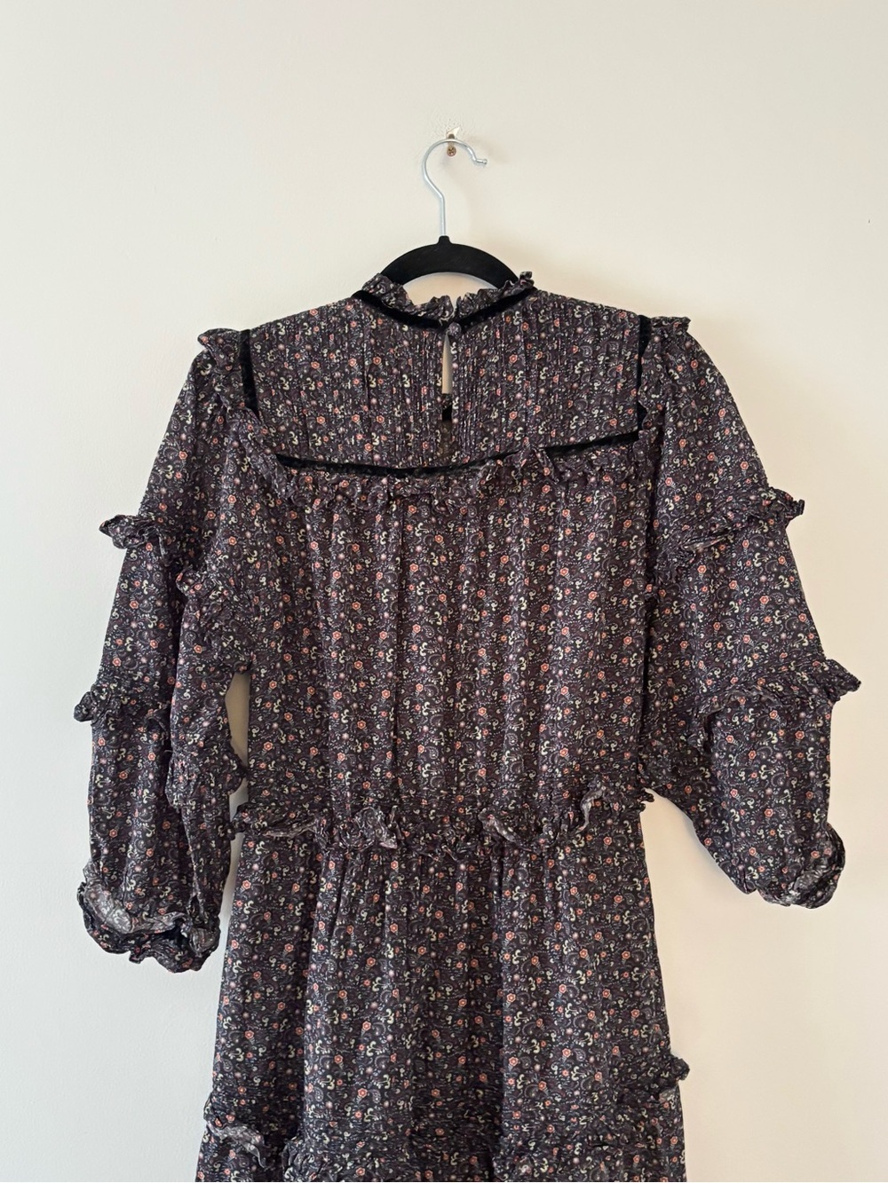 Doen Clay Dress in Black Mafia Maxi 3/4 Puff Sleeves Floral Print Tiered Ruffle - Picture 9 of 10
